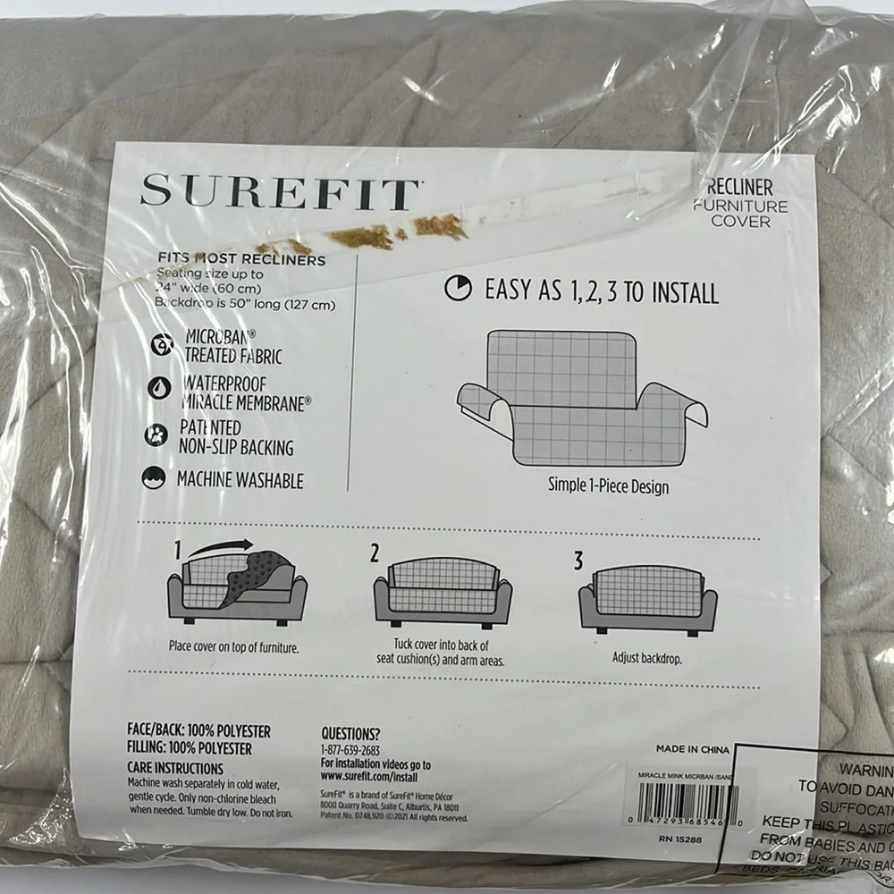 SUREFIT recliner cover. Color Sand. Limit 1 per bundle due to weight. - Picture 3 of 4